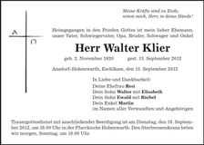 Traueranzeige Walter Klier