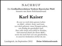 Traueranzeige Karl Kaiser