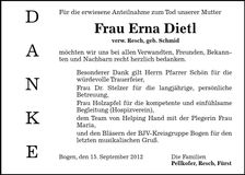 Traueranzeige Erna Dietl