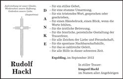 Traueranzeige Rudolf Hackl