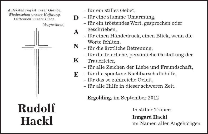 Traueranzeige Rudolf Hackl