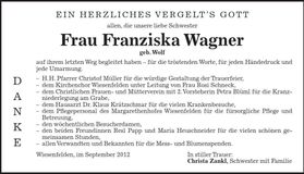 Traueranzeige Franziska Wagner