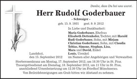 Traueranzeige Rudolf Goderbauer