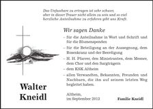 Traueranzeige Walter Kneidl