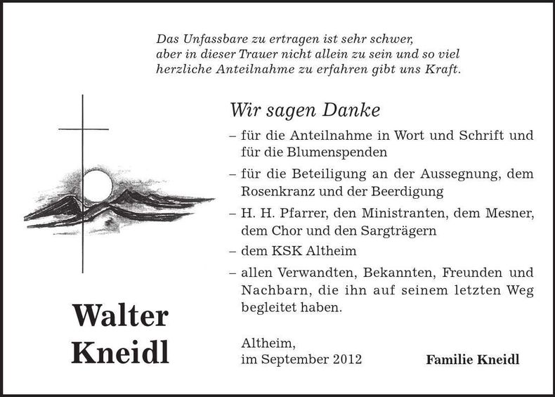 Traueranzeige Walter Kneidl