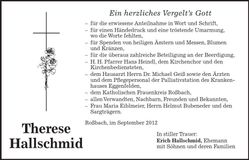Traueranzeige Therese Hallschmid