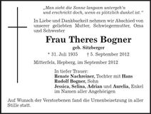Traueranzeige Theres Bogner