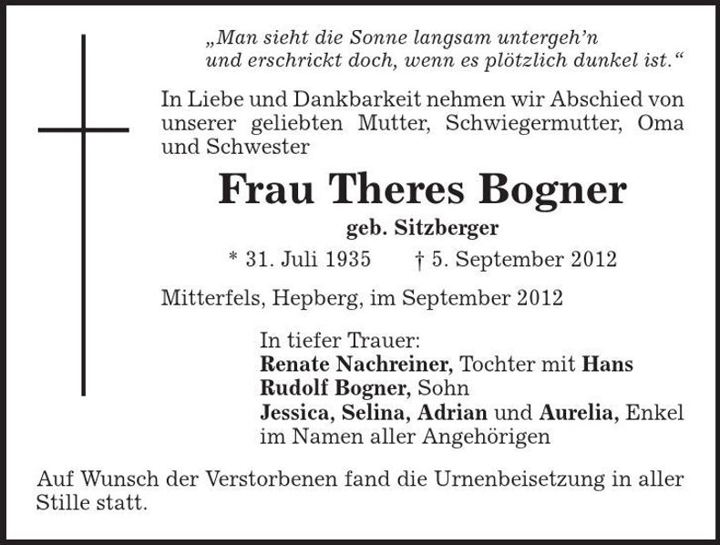 Traueranzeige Theres Bogner