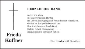 Traueranzeige Frieda Kuffner