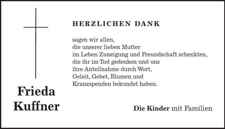 Traueranzeige Frieda Kuffner