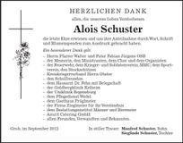 Traueranzeige Alois Schuster