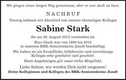 Traueranzeige Sabine Stark