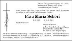 Traueranzeige Maria Schorf