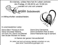 Traueranzeige Carolin Sobolewski