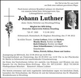 Traueranzeige Johann Luthner