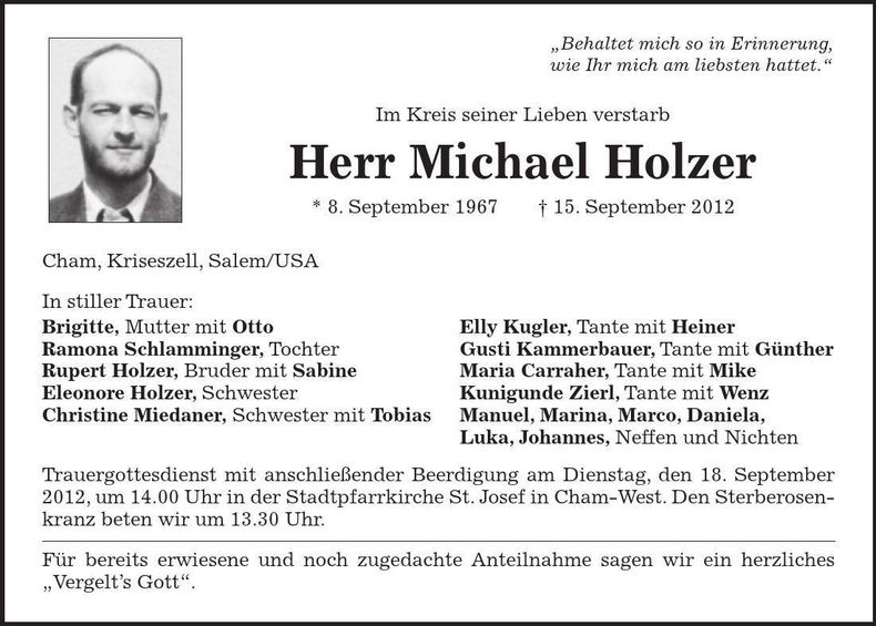 Traueranzeige Michael Holzer