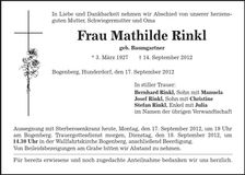 Traueranzeige Mathilde Rinkl
