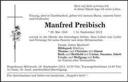 Traueranzeige Manfred Preibisch
