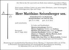Traueranzeige Matthäus Seisenberger sen.
