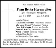 Traueranzeige Berta Herrnreiter