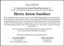 Traueranzeige Anton Sandner