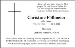 Traueranzeige Christine Fößmeier