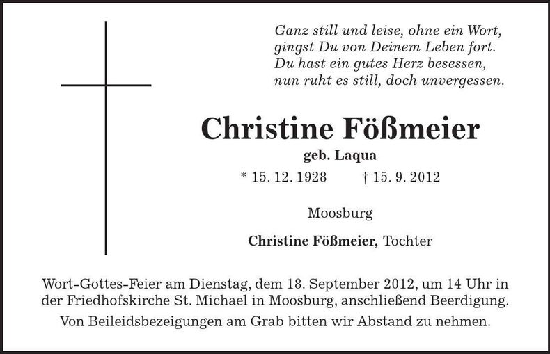 Traueranzeige Christine Fößmeier