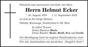 Traueranzeige Helmut Ecker