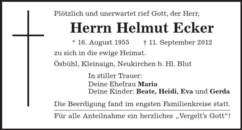 Traueranzeige Helmut Ecker