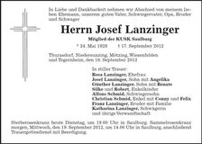 Traueranzeige Josef Lanzinger
