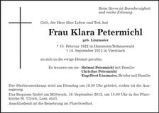 Traueranzeige Klara Petermichl