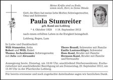 Traueranzeige Paula Stumreiter