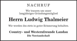Traueranzeige Ludwig Thalmeier