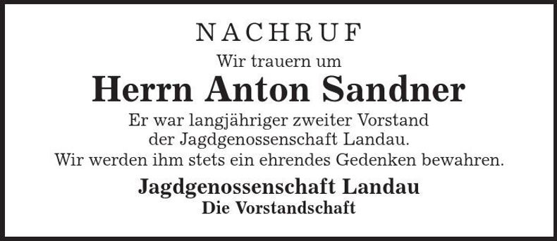 Traueranzeige Anton Sandner