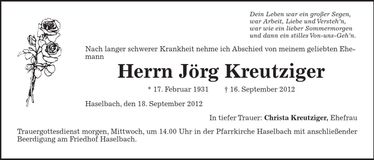 Traueranzeige Jörg Kreutziger