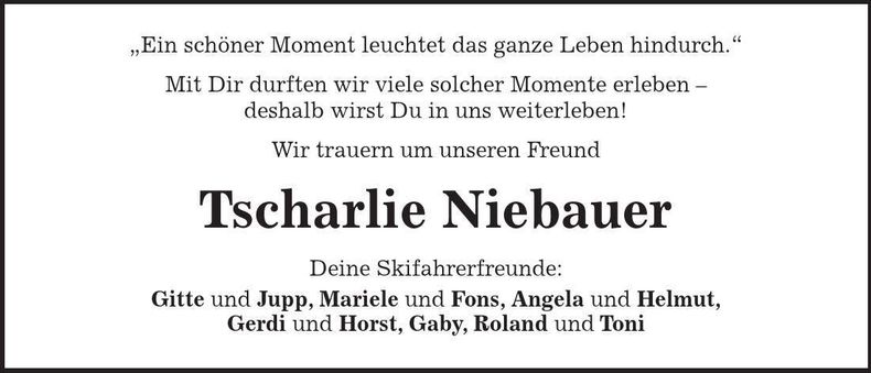 Traueranzeige Tscharlie Niebauer