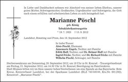 Traueranzeige Marianne Pöschl