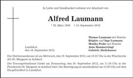 Traueranzeige Alfred Laumann