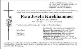 Traueranzeige Josefa Kirchhammer