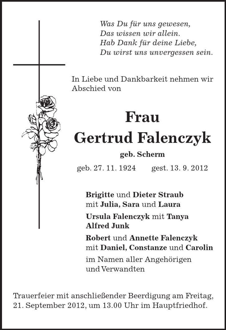 Traueranzeige Gertrud Falenczyk