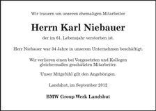 Traueranzeige Karl Niebauer