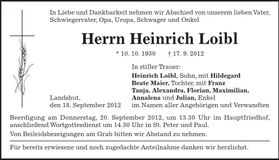 Traueranzeige Heinrich Loibl
