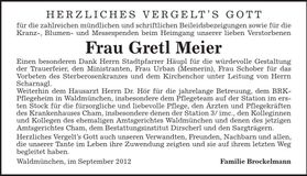 Traueranzeige Gretl Meier