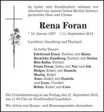 Traueranzeige Rena Foran