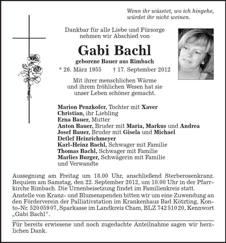 Traueranzeige Gabi Bachl