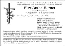 Traueranzeige Anton Horner