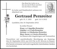 Traueranzeige Gertraud Pernreiter