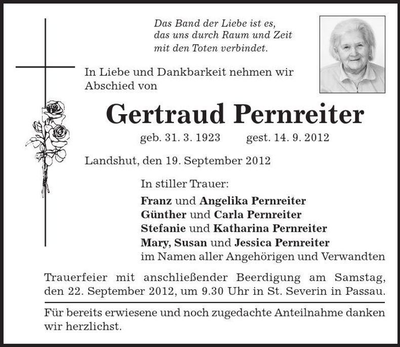 Traueranzeige Gertraud Pernreiter