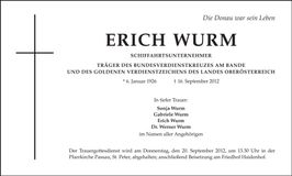 Traueranzeige Erich Wurm