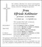 Traueranzeige Elfriede Kohlmeier